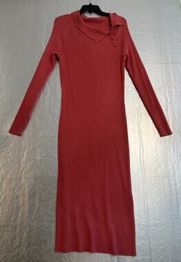 Eva Mendes XL Tall Dusty Rose Ribbed Knit Long Sleeve Maxi Dress